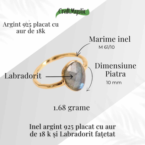 Inel cu Labradorit Fatetat din Argint 925 placat cu Aur de 18K – Intuitie Amplificata Si Protectie Energetica [1]