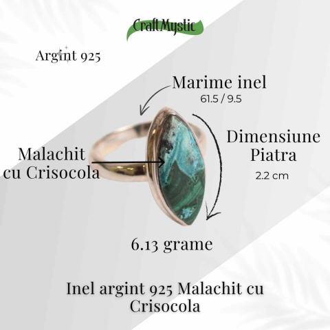Inel cu Malachit si Crisocola Montura din Argint 925 –  Echilibru emotional si protectie energetica, 6.80gr [5]