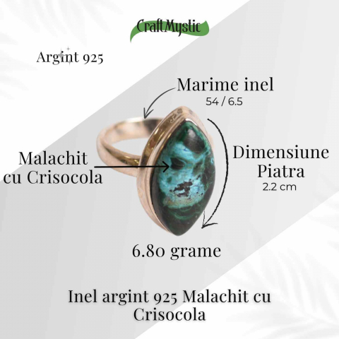 Inel cu Malachit si Crisocola Montura din Argint 925 –  Echilibru emotional si protectie energetica, 6.80gr [2]