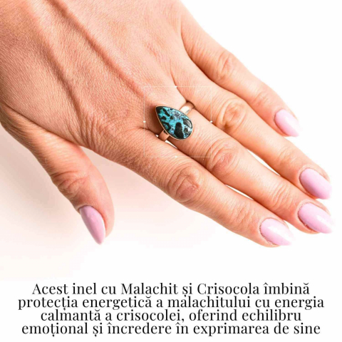 Inel cu Malachit si Crisocola Montura din Argint 925 –  Protectie energetica si echilibru emotional, 6.32 gr - Copie [1]