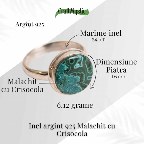 Inel cu Malachit si Crisocola Montura din Argint 925 –  Protectie energetica si echilibru emotional, 6.12 gr [3]