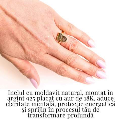 Inel cu Moldavit din Argint 925 placat cu Aur de 18K – Activare Energetica si Evolutie Spirituala, 2.85 gr [1]