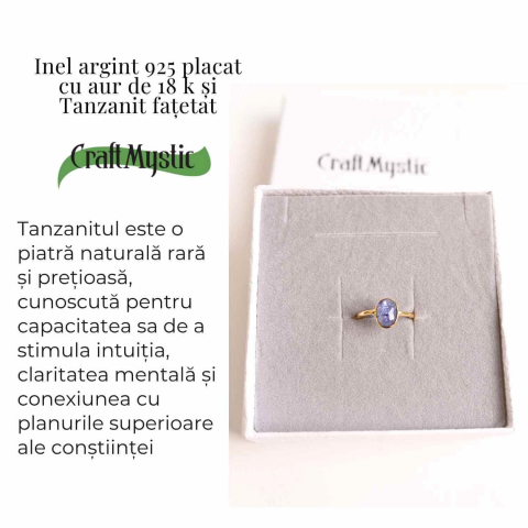 Inel cu Tanzanit Fatetat din Argint 925 placat cu Aur de 18K 1.53 gr M53/6.5 – Claritate Mentala si Activare Spirituala [4]