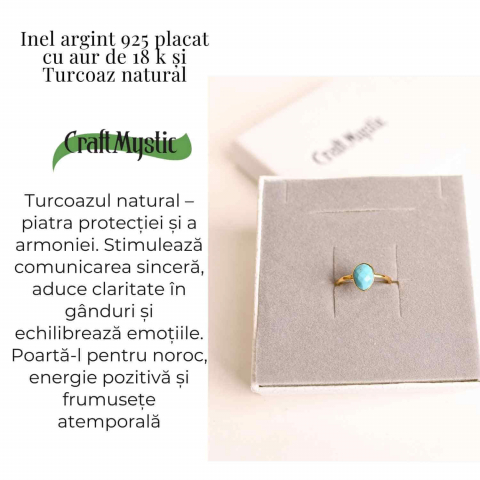 Inel argint 925 placat cu aur 18K si Turcoaz natural fatetat – Protectie, claritate și comunicare [2]