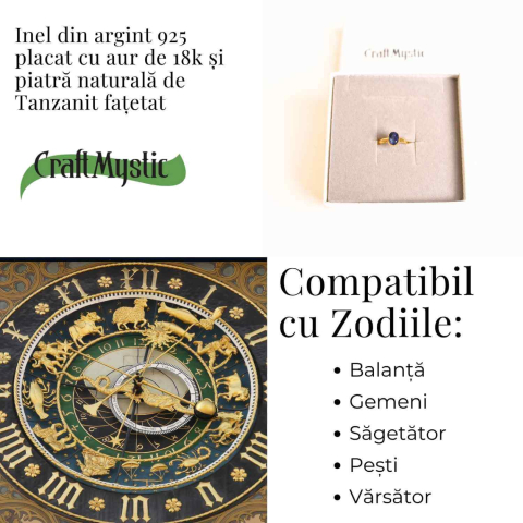 Inel argint 925 placat cu aur 18K si Tanzanit oval fatetat [3]