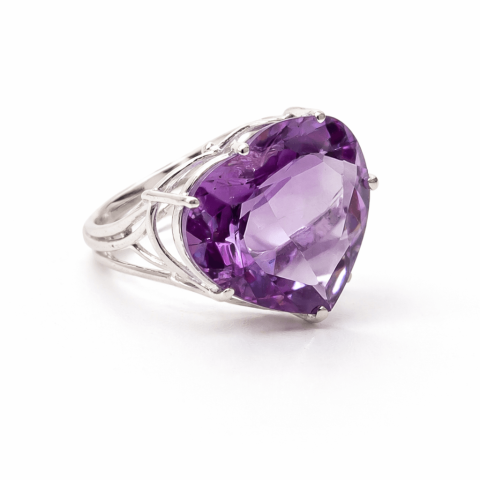 Cristale pentru zodii - Inel din Argint 925 cu Ametist in Forma de Inima – Calm Interior si Protectie Emotionala