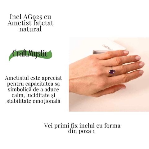 Inel din argint 925 cu ametist fatetat lacrima, pentru calm si claritate interioara [2]