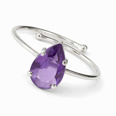 Bijuterii din Argint 925 cu pietre naturale - Inel din argint 925 cu ametist fatetat lacrima, pentru calm si claritate interioara