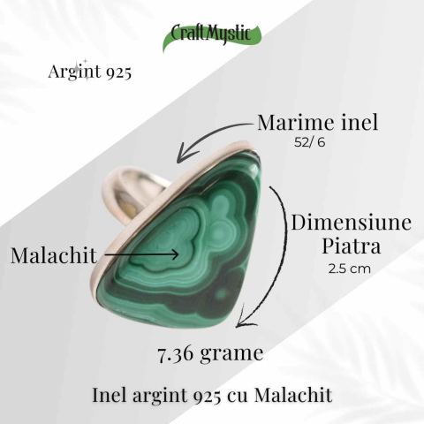 Inel din Argint 925 cu Malachit Natural 7.36 gr M52/6–Protectie Energetica si Echilibru Emotional in Timpul Transformarilor Interioare [3]