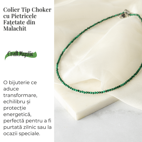 Energie si Echilibru – Choker din Otel Inoxidabil cu Malachit Natural Fatetat [2]