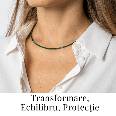 Energie si Echilibru – Choker din Otel Inoxidabil cu Malachit Natural Fatetat [1]