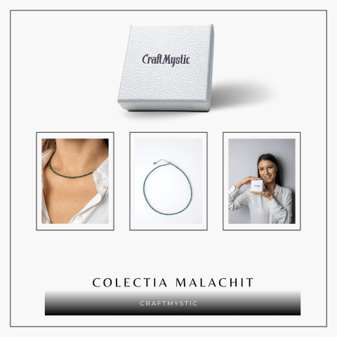 Energie si Echilibru – Choker din Otel Inoxidabil cu Malachit Natural Fatetat [7]