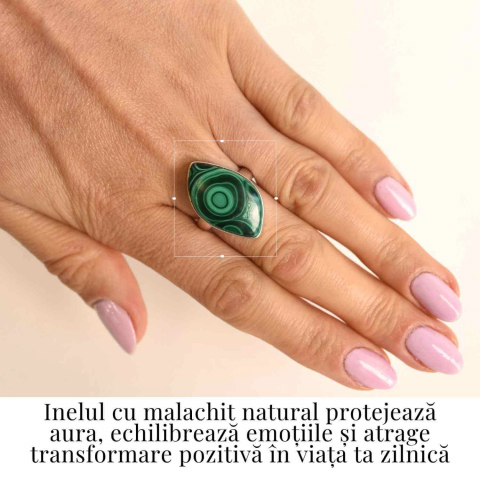 Inel din Argint 925 cu Malachit Natural 9.46 gr M56/7.5–Protectie Energetica si Echilibru Emotional pentru Transformare Interioara [1]