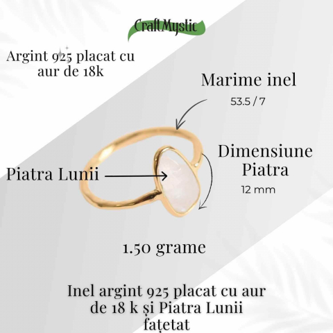 Inel cu Piatra Lunii fatetat din Argint 925 placat cu Aur de 18K 1.50 gr M53.5/7 – Intuitie Amplificata si Echilibru Emotional [4]