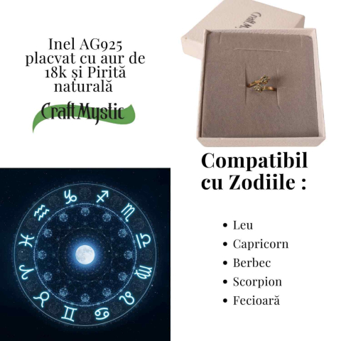 Inel Ajustabil Argint 925 placat cu aur de 18k si Dublu Pirita - Doua pietre, un singur centru interior [4]