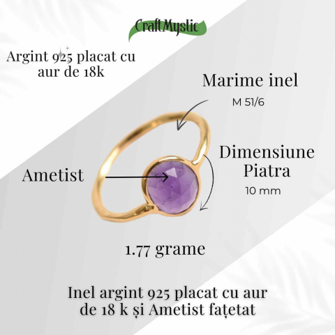 Inel din Argint 925 placat cu Aur de 18K cu Ametist Fatetat 1.58 gr M54 / 7– Claritate mentala si echilibru emotional [1]