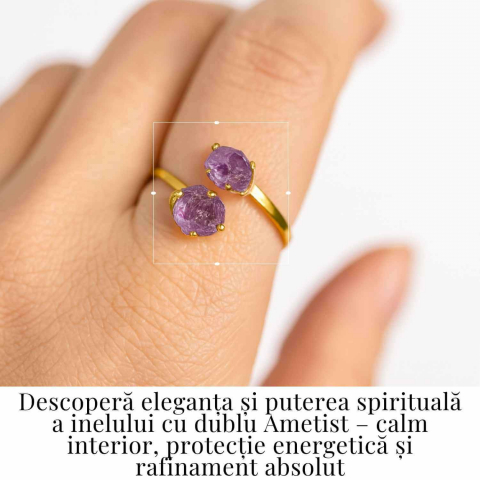 Inel Argint 925 placat cu Aur 18K si Dublu Ametist – Calm si Protectie Energetica [1]