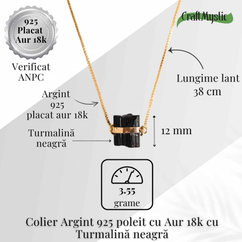Colier Brut cu Turmalina din Argint 925 Placat cu Aur 18K – Protectie Energetica si Echilibru Emotional [4]