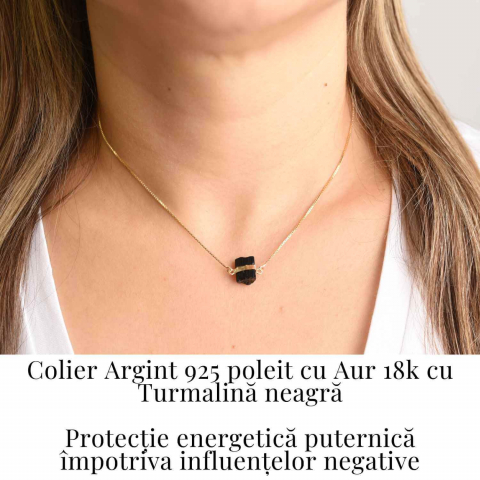 Colier Brut cu Turmalina din Argint 925 Placat cu Aur 18K – Protectie Energetica si Echilibru Emotional [1]