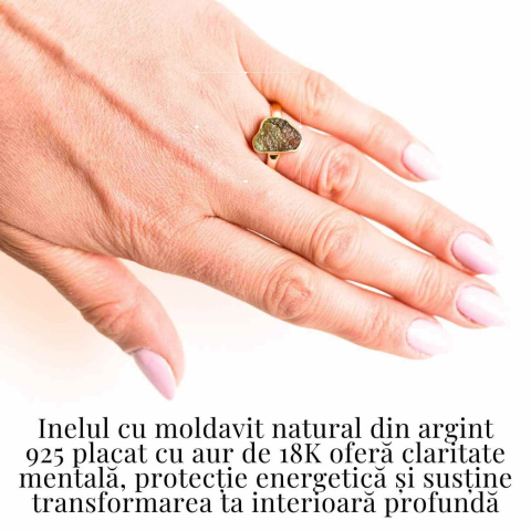 Inel cu Moldavit Natural placat cu Aur  de 18K – Puterea Schimbării si Evolutiei Interioare, 3.11 gr [1]