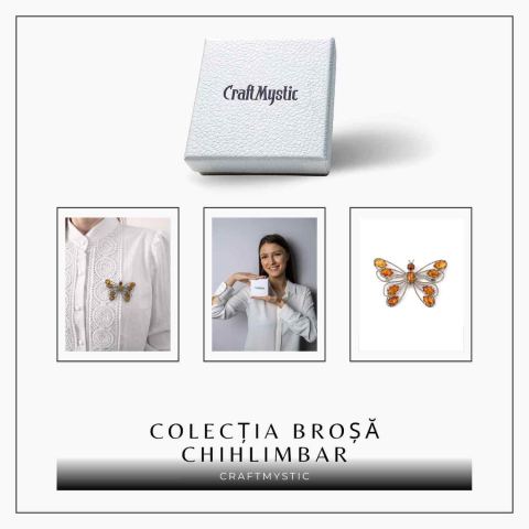 Brosa din chihlimbar forma de fluture si argint 925 — adauga caldura si rafinament tinutei tale [7]