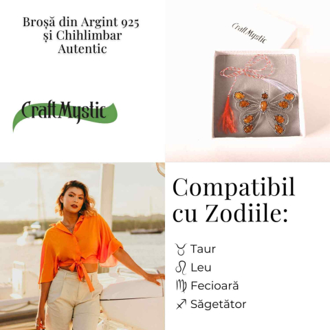 Brosa din chihlimbar forma de fluture si argint 925 — adauga caldura si rafinament tinutei tale [4]