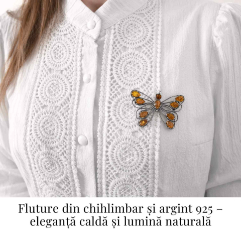 Brosa din chihlimbar forma de fluture si argint 925 — adauga caldura si rafinament tinutei tale [1]