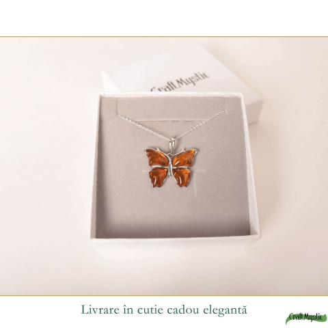 Colier argint 925 cu fluture si chihlimbar natural – Energie solara si vitalitate [5]
