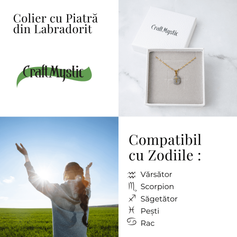 Colier Otel Inoxidabil Auriu cu Labradorit si Cruce – Protectie Divina si Lumina Interioara [3]
