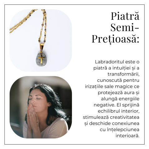 Colier Otel Inoxidabil Auriu cu Labradorit si Cruce – Protectie Divina si Lumina Interioara [5]