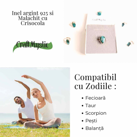 Inel cu Malachit si Crisocola Montura din Argint 925 – Protectie Energetica si Echilibru Emotional, 4.90 gr [4]