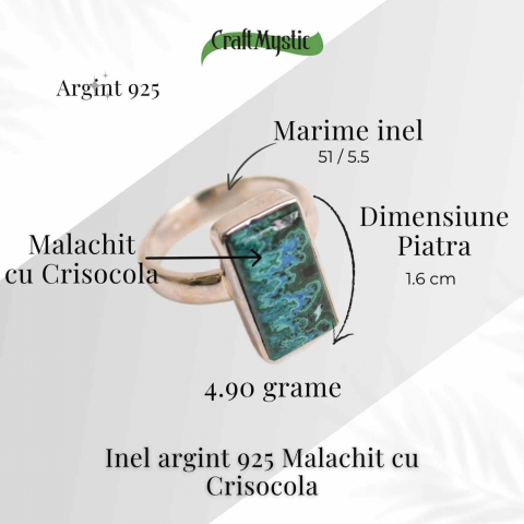 Inel cu Malachit si Crisocola Montura din Argint 925 – Protectie Energetica si Echilibru Emotional, 4.90 gr [3]