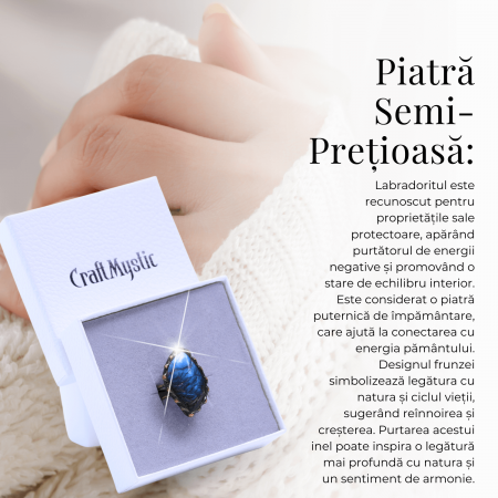 Inel vintage ajustabil cu Labradorit natural forma neregulata, pentru protectie si intuitie [4]