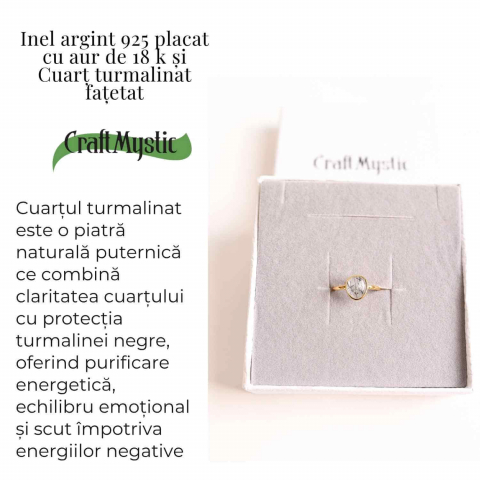 Inel cu Cuart Turmalinat Fatetat din Argint 925 placat cu Aur de 18K – Protectie Energetica si Claritate Interioara [2]