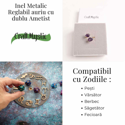 Inel reglabil cu dublu Ametist – Claritate mentala si echilibru spiritual [3]