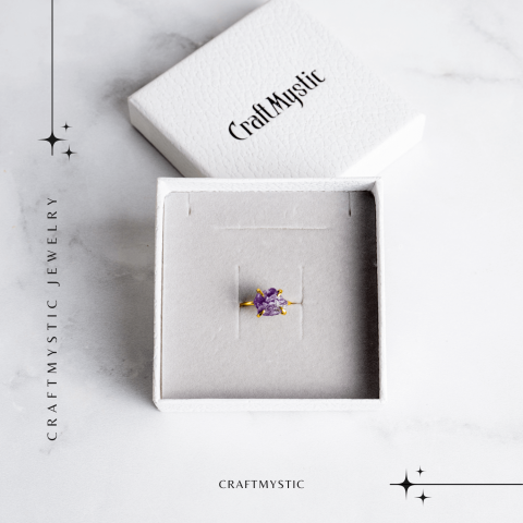 Inel reglabil auriu cu Ametist Brut pentru protectie si claritate [7]