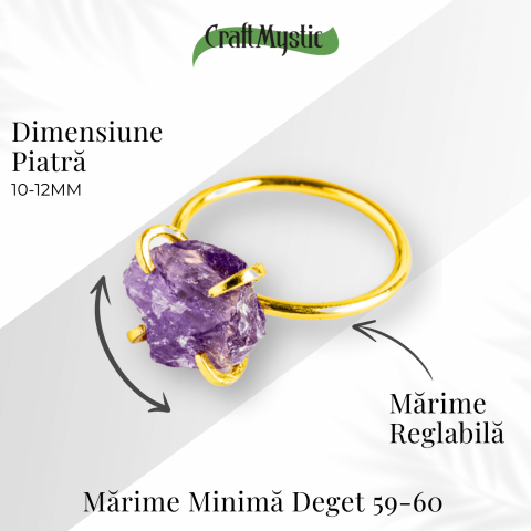 Inel reglabil auriu cu Ametist Brut pentru protectie si claritate [3]