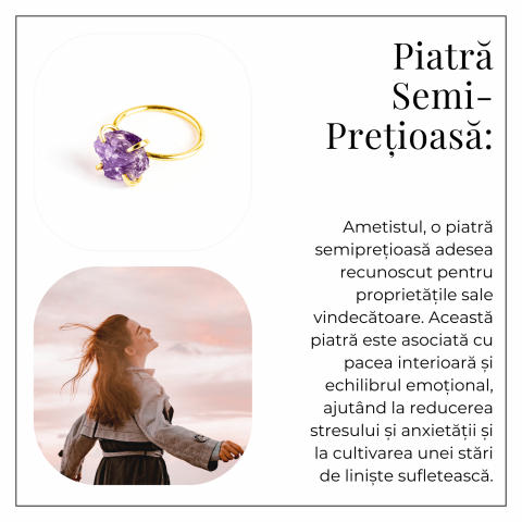 Inel reglabil auriu cu Ametist Brut pentru protectie si claritate [5]