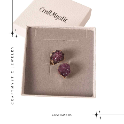 Inel usor Reglabil Auriu cu Dublu Ametist Natural Brut – Claritate Mentals si Echilibru Emotional [5]