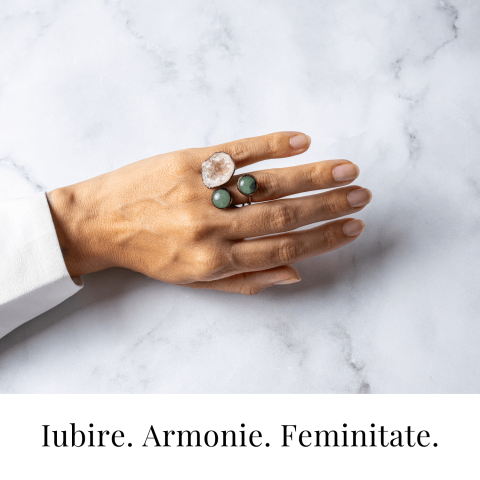 Inel din Geoda de Agata si Aventurin Verde Natural – Armonie si Vitalitate Interioara [1]