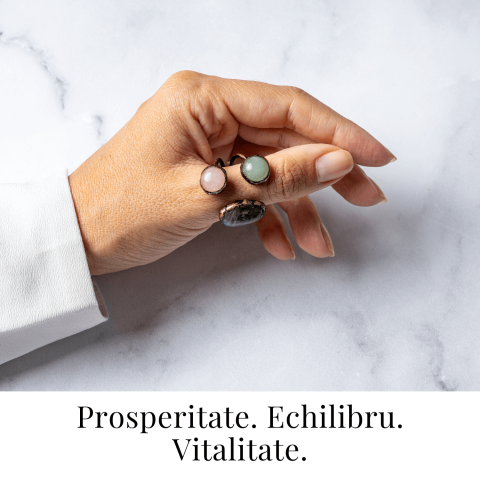 Inel reglabil din cupru cu Labradorit, Cuart Roz si Aventurin Verde natural – Armonie, iubire si prosperitate [1]