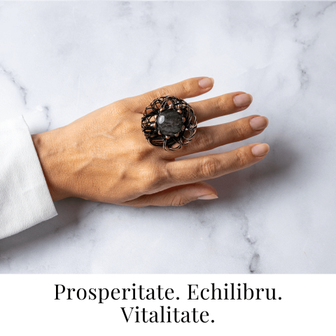 Inel Floral din Cupru cu Labradorit Natural – Talisman al Transformarii si Protectiei Interioare [1]