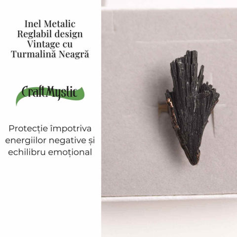 Inel Reglabil Vintage cu Turmalina Neagra aripa – Protectie si echilibru energetic [2]