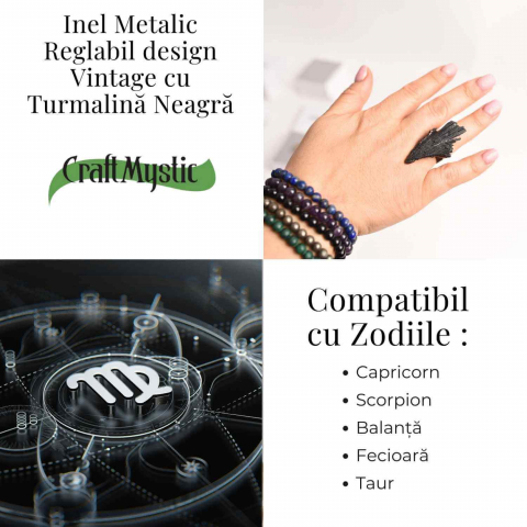Inel Reglabil Vintage cu Turmalina Neagra aripa – Protectie si echilibru energetic [3]