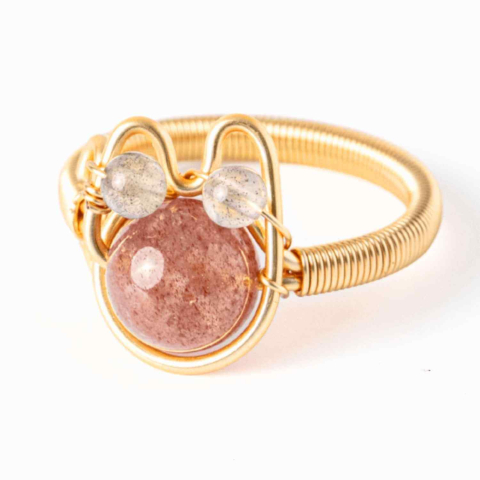 Creativitate si Inspiratie - Inel cu Cristal de Capsuna Natural si Cupru – Simbol al Vitalitatii si Bucuriei Interioare