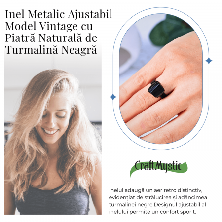 Inel vintage ajustabil cu Turmalina Neagra, pentru protectie si echilibru energetic [3]