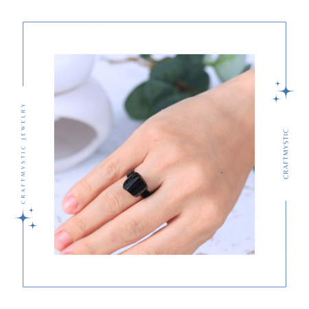 Inel vintage ajustabil cu Turmalina Neagra, pentru protectie si echilibru energetic [1]