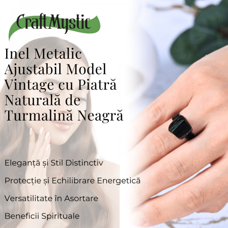 Inel vintage ajustabil cu Turmalina Neagra, pentru protectie si echilibru energetic [2]