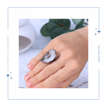 Inel vintage ajustabil cu Agat Druzy natural, pentru echilibru si protectie [1]