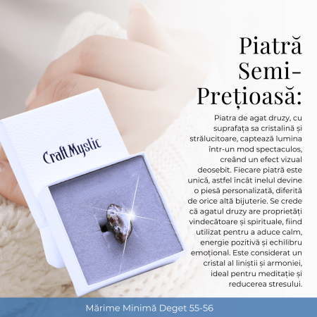 Inel vintage ajustabil cu Agat Druzy natural, pentru echilibru si protectie [3]